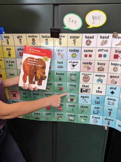 TELL ME About It: AAC Learning with Brown Bear, Brown Bear : PrAACtical AAC Classroom Accommodations, Shared Reading Activities, Pecs Communication, Aac Activities, Prek Ideas, Brown Bear Brown Bear, Communication Book, Core Words, Slp Ideas