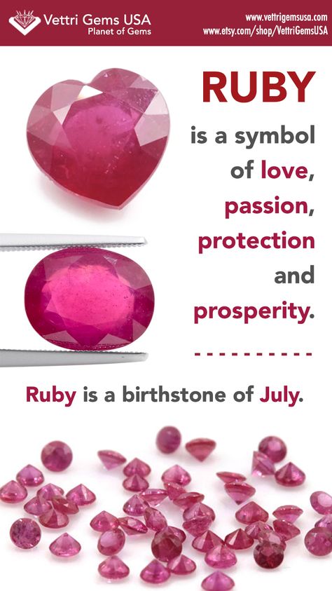 Ruby is a symbol of love, passion, protection and prosperity. Ruby is a birthstone if July. Natural Stone | Gemstones | July Birthstone | Ruby Stone | Love Stone | Love Gem | Precious Stone #gemstonesmeaning #naturalruby #rubymeanings #preciousstone Ruby Benefits, Ruby Birthstone, Wholesale Silver Jewelry, Symbol Of Love, Gemstone Meanings, Unique Diamond Rings, Crystal Healing Stones, Diamond Engagement Ring Set, Ladies Diamond Rings