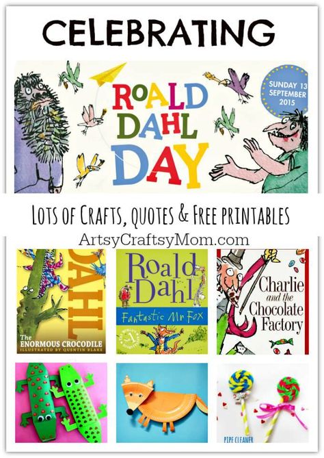 Have fun celebrating Roald Dahl Day - Lots of Crafts, Books, and Free Downloadable PDFs - paper plate fox, willy wonka chocolates , giant peach and more Roald Dalh, Roald Dahl Activities, Crafts Quotes, Roald Dahl Day, Roald Dahl Books, Library Activities, Author Studies, Library Lessons, Craft Quotes