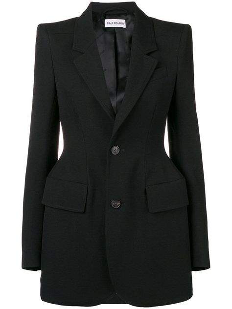 Wool-Blend Hourglass Two-Button Blazer - Gray in Black - $2690 Hourglass Jacket, Hourglass Blazer, Balenciaga Skirt, Balenciaga Black, Tailored Blazer, Blazer Buttons, French Fashion, Black Blazers, Wool Blazer