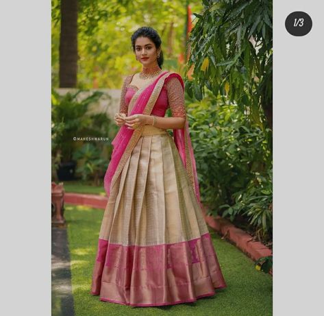 Reshme Saree Lehenga, Pattu Lehangas For Women, South Indian Skirt And Blouse, Modern Half Saree, Indian Fashion Lehenga, Pattu Lehenga, Traditional Girl, Choli Design, Long Skirt And Top