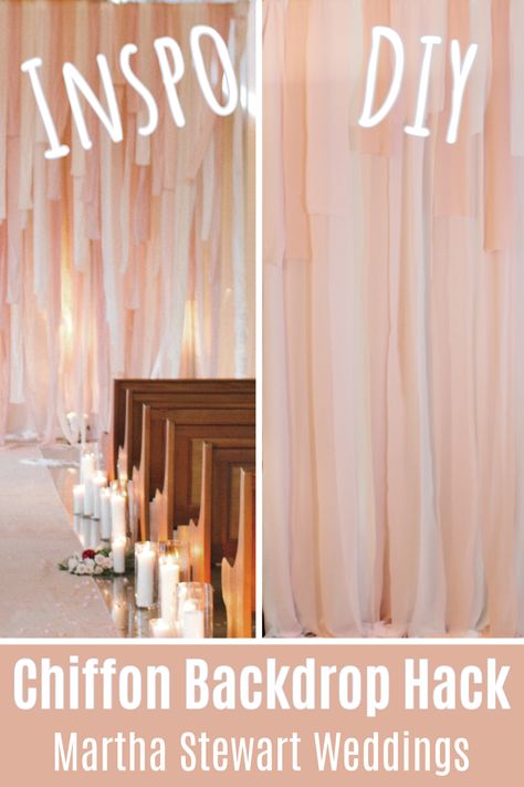 Do you Dream of weddings from magazines? Give this wedding magazine look a try! Pink Chiffon wedding alter backdrop. How To Cover Walls For Wedding Reception, Diy Wedding Backdrop Cheap, Alter Backdrop, Fabric Backdrop Wedding, Diy Baby Shower Backdrop, Curtain Backdrop Wedding, Chiffon Backdrop, Martha Stewart Wedding, Tablecloth Backdrop