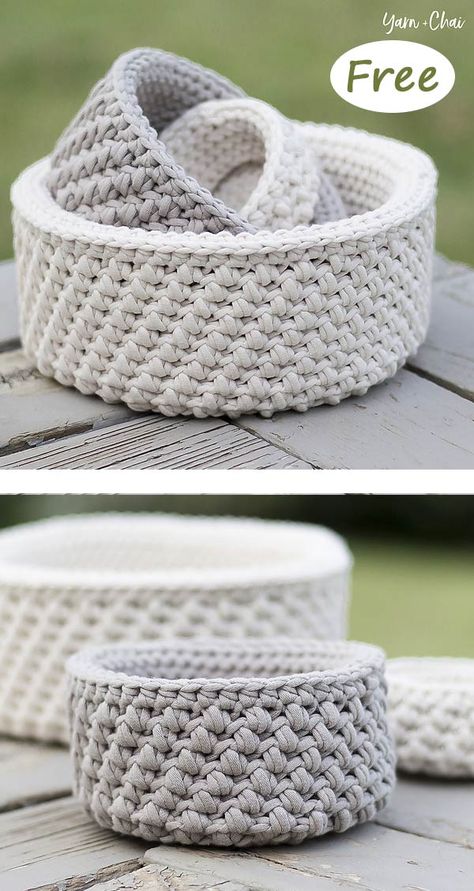 Nautical Basket, Crocheted Baskets, Crochet Basket Pattern Free, Crochet Storage Baskets, Nesting Baskets, Basket Crochet, Bola Basket, Crochet Storage, Crochet Basket Pattern