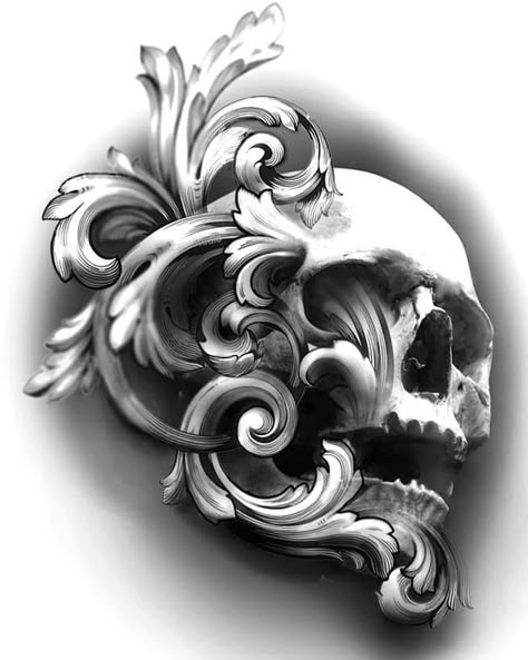 Roman Skull Tattoo, Blacked Out Skull Tattoo, Artistic Skull Tattoo, Skull And Filigree Tattoo Design, Filigree Skull Tattoo, Unique Skull Tattoos, Skull Etching Tattoo, Small Skull Tattoo, Skull Filigree