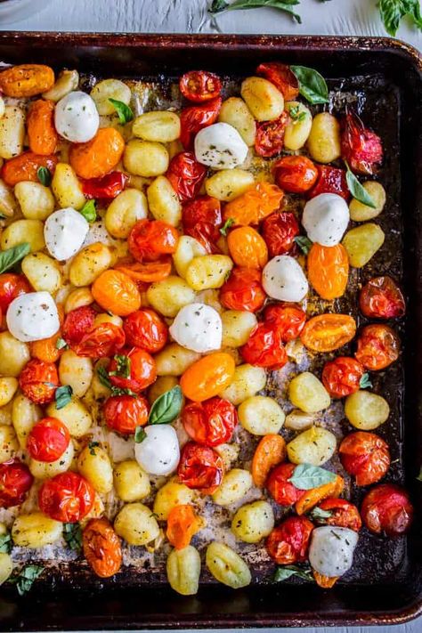 Summer Gnocchi, Gnocchi Italian, Sheet Pan Gnocchi, Tomatoes And Mozzarella, Mozzarella Pasta, The Food Charlatan, Sheet Pan Dinners Recipes, Food Charlatan, Meatless Dinner