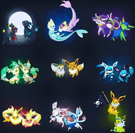 Halloween eevees Eeveelutions Halloween, Evoluzioni Eevee, Eevee Cute, Kartu Pokemon, A Silent Voice Anime, Pokemon Eevee Evolutions, Pokemon Halloween, Eevee Evolution, Pokemon Fusion Art