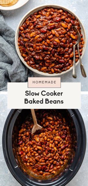 Easy Baked Beans Canned, Baked Beans Recipe Crockpot, Crock Pot Baked Beans, Pescatarian Dishes, Crockpot Baked Beans, Simple Baked Beans Recipe, Vegetarian Baked Beans, Baked Beans Crock Pot, Slow Cooker Baked Beans