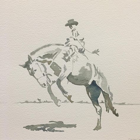 Cowboy Watercolor Paintings, Watercolor Cowboy, Watercolor Western Art, Western Watercolor Paintings, Watercolor Horses, Western Watercolor, Cowboy Painting, Cowboy Sketch, Western Drawings