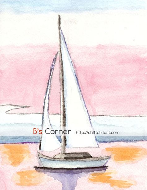 Sailboat Painting Watercolor, Sailing Artwork, Sailboat Watercolor, Watercolor Boat, Nautical Painting, Nautical Crafts, Sailboat Art, Watercolor Sky, Boy Wall Art