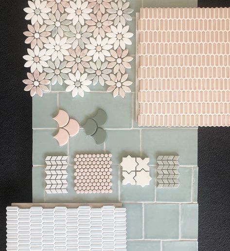 Sage Tiles, Green And Pink Bathroom, Wallpaper Decor Ideas, Blush Bathroom, Bathroom Tiles Combination, Wallpaper Design Ideas, Pink Tiles, Tile Inspiration, Bathroom Inspiration Decor