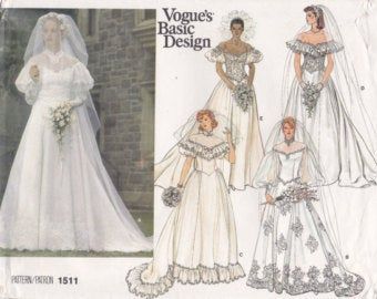 Holly Brown on Etsy Pattern Wedding Dress, 1980s Vogue, Gown Patterns, Wedding Gown Patterns, Bridal Sewing Patterns, Vintage Fabric Patterns, Formal Wedding Gown, Vintage Vogue Patterns, Dress With Train