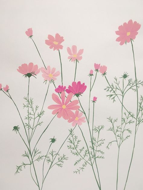 cosmos, gouache and watercolor Cosmos Flowers Aesthetic, Cosmos Painting, Cosmos Illustration, Gouache And Watercolor, Beeswax Wrap, Flower Graphic Design, Cosmos Flowers, Floral Illustration, Boho Aesthetic