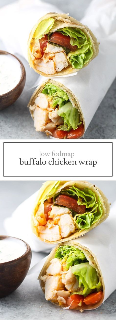 Buffalo Chicken Wrap Recipe, Fodmap Meals, Buffalo Chicken Wrap, Chicken Wrap Recipe, Fod Map, Fodmap Lunch, Fodmap Recipes Dinner, Low Fodmap Recipes Dinner, Dairy Free Lunch