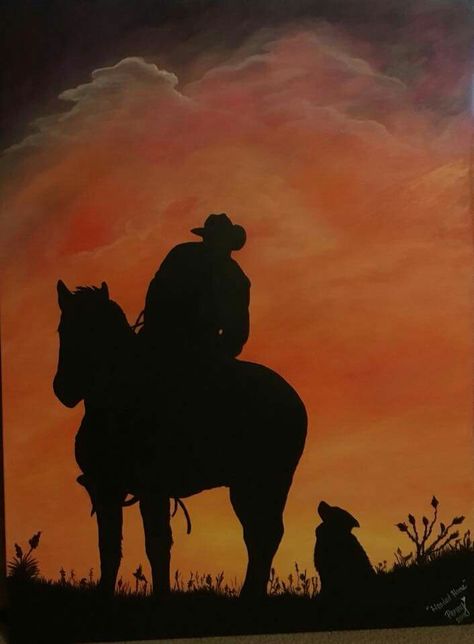 Cowboy Sillouette Painting, Western Art Ideas, Country Paintings Easy, Duck Hunting Painting, Country Painting Ideas, Western Painting Ideas Easy, Western Painting Ideas, Western Art Paintings, Cowboy Painting