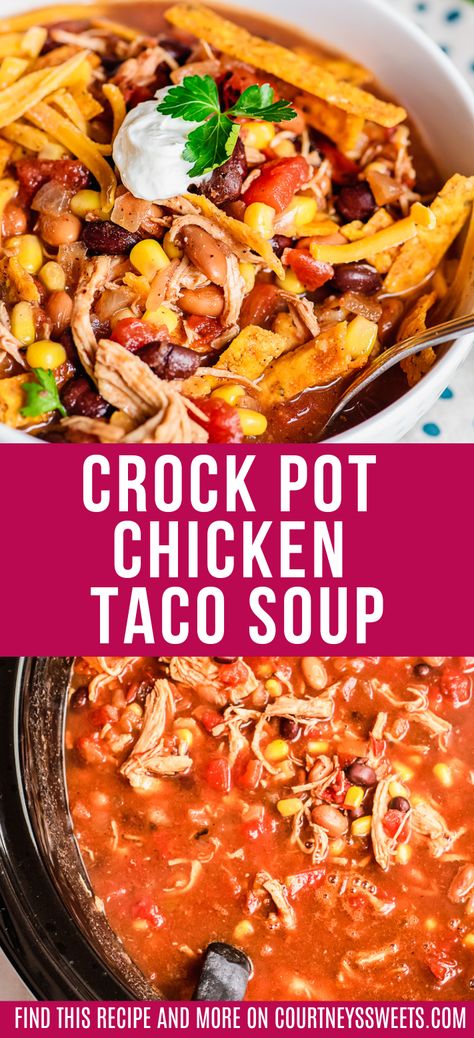 Taco Soup Chicken, Crock Pot Chicken Taco Soup, Latina Food, Crockpot Chicken Taco Soup, Slow Cooker Chicken Taco Soup, Crock Pot Taco Soup, Chicken Crock Pot, Chicken Taco Soup Recipe, Slow Cooker Chicken Tacos