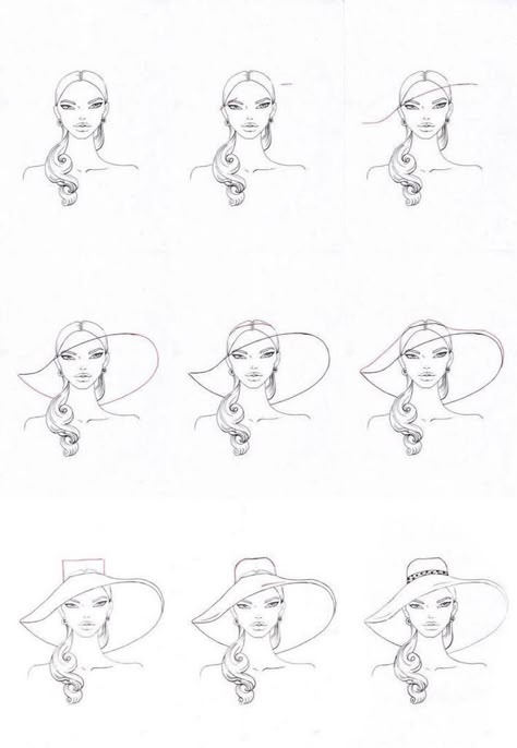 Fashion Hat Drawing, Sunhat Drawing Reference, Hat Sketches Design, How To Draw A Hat, Hat Drawing Sketches, Hat Fashion Illustration, Hat Drawing Reference, Hat Sketch, Drawing Hats