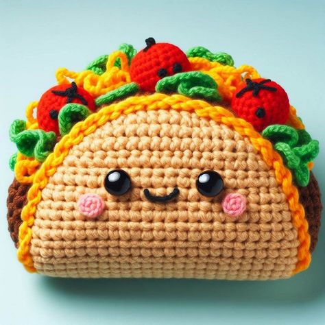 Crochet Tasty Taco Amigurumi Pattern Free Taco Crochet Free Pattern, Crochet Taco Pattern, Taco Crochet, Crochet Taco, Crocheted Food, Amigurumi Pattern Free, Summer Fair, Crochet Knit Stitches, Crochet Food