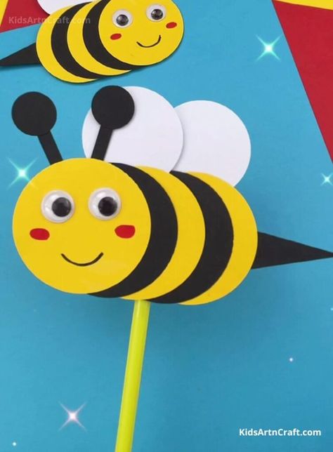 Bee Art For Preschoolers, Honey Bee Paper Craft, How To Make Honey Bee Craft, Bee Arts And Crafts For Kids, Bee Art For Toddlers, Insect Activities Preschool Craft Ideas, Preschool Bumble Bee Craft, Bumble Bee Art Preschool, Kids Krafts Ideas