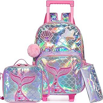 Meetbelify Girls Rolling Backpack Sequin Rolling Backpacks with Wheels for Girls for Elementary School Bag Baby Fancy Dress, Pencil Cases For Girls, Back To School Party, Rolling Backpack, Backpack With Wheels, Coban, Girl Backpacks School, Cool Gifts For Kids, Trolley Bags