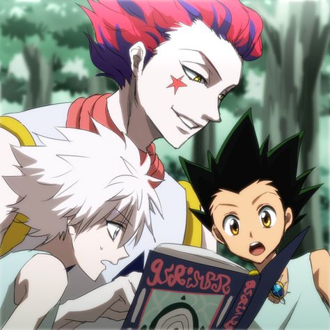 Gon Freecs Killua zoldyck and hisoka Hunter x Hunter Hisoka Gon Killua, Greed Island, Hunterxhunter Hisoka, Gon Killua, Yoshihiro Togashi, Shonen Jump, Hxh Characters, Killua Zoldyck, Kamisama Kiss