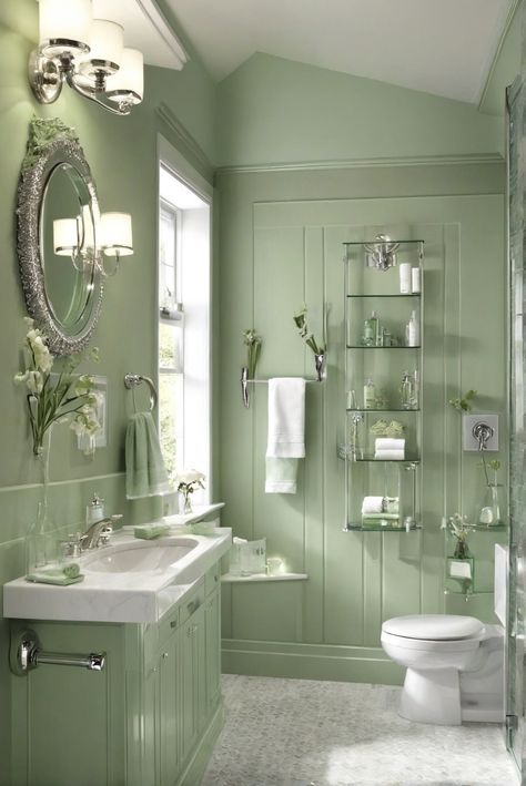 Why Go Minty Fresh? Sage Green and Silver Bathroom Marvels Unveiled [2024] #Ad #homedecor #homedesign #fixhome #Painthome #interiorarchitecture Aqua Green Bathroom Ideas, Green Bathroom Silver Hardware, Green Silver Bathroom, Green Bathroom Chrome Fixtures, Green And Silver Bathroom, Green And White Bathrooms, Green Farmhouse Bathroom, Green And White Bathroom Ideas, Farm House Bathroom Ideas