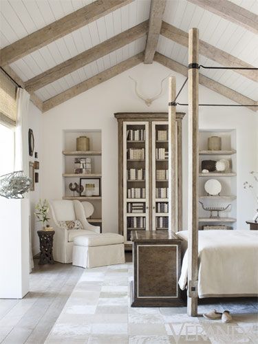 Richard Hallberg Beadboard Ceiling, Bedroom White, Wood Beam Ceiling, Decoration Inspiration, Wood Beams, Remodel Bedroom, The Ceiling, Ceiling Beams, Vaulted Ceiling