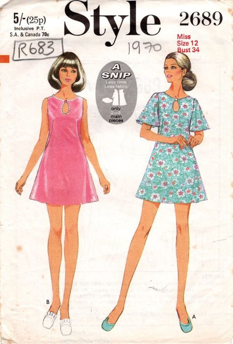 1970 Vintage Sewing Pattern B34" DRESS (R683) By STYLE 2689 - The Vintage Pattern Shop 1970s Sewing Patterns, Vintage Vogue Sewing Patterns, Sew In Weave, 70s Inspired Fashion, Robes Vintage, Scale Pattern, Vogue Sewing, Vogue Sewing Patterns, Motif Vintage