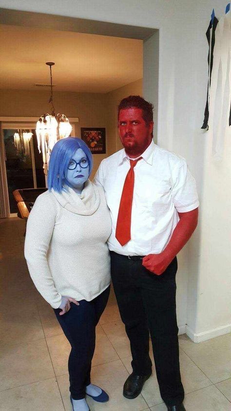 Inside Out Couple Costume, Anger Outfits Inside Out, Anger Inside Out Outfit, Anger Inside Out Halloween Costume, Anger From Inside Out Costume, Diy Guy Costumes Halloween, Diy Guy Costume, Couple Halloween Face Paint, Cosplay Couple Ideas