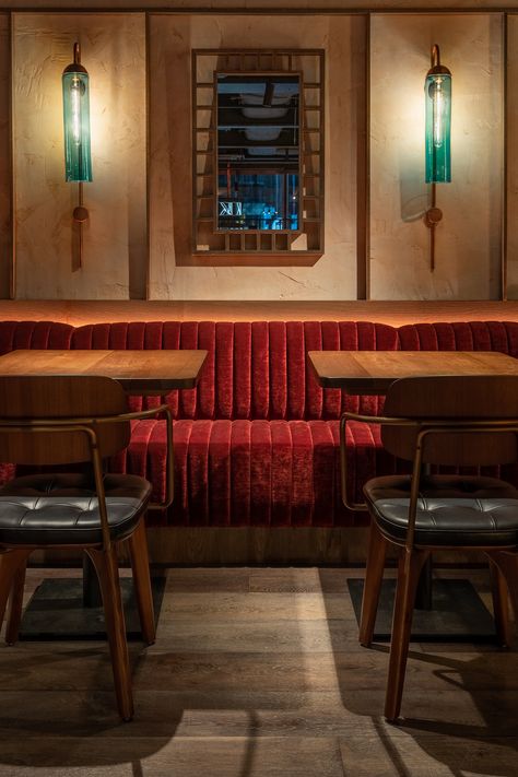 Red velvet booth seating - Kym's restaurant in London designed by architecture and interior design practice Michaelis Boyd. Luxury Chinese restaurant design featuring over on the Martyn White Designs website. Photography: Gavriil Papadiotis #interiordesign #restaurant #luxury Chinese Luxury Restaurant, Booth Seating Design, Michaelis Boyd, Chinese Restaurant Design, Restaurant Booth Seating, Booth Seat, Red Restaurant, Website Photography, Restaurant Booth