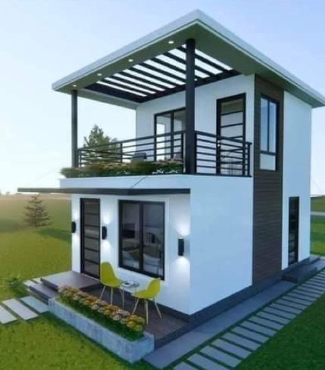 Small House Blueprints, Small House Exteriors, Interior Industrial, Modern Small House Design, Tiny House Loft, Small House Design Exterior, Modular Home, House Construction Plan, Small House Design Plans