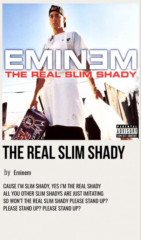 minimal poster of the song the real slim shady by eminem The Real Slim Shady Poster, Music Polaroid Posters Eminem, Eminem Poster Slim Shady, Song Posters Eminem, Eminem Song Poster, Eminem Username Ideas, Eminem Polaroid Poster, Slim Shady Album Cover, Slim Shady Outfit