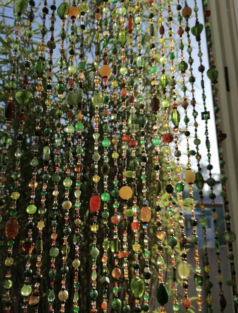 Green Beaded Curtain, Beaded Window Curtain, Bead Doorway, Beaded Doorway Curtain, Beaded Curtains Diy, Curtain Beads, Hanging Door Beads, Bead Curtains, Beaded Door Curtains