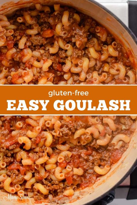 You need to have this easy and classic dish in your cooking arsenal. This gluten-free goulash recipe has been a family favorite for generations. Updated to be gluten-free but this classic American goulash is wonderful comfort food. Autumn Dinner Recipes Gluten Free, Dairy Free Gluten Free Recipes Dinner Comfort Foods, Gluten Free Hotdish Recipes, Easy Gluten Free Dinners For Two, Cheap Dinners Gluten Free, Gluten Free Grab And Go Lunches, Affordable Gluten Free Meals, Gluten Free For One Person, Easy Dairy And Gluten Free Recipes