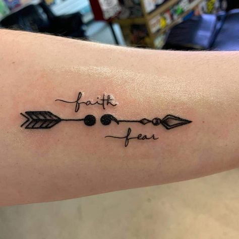 Arrow Forearm Delicate Semicolon Tattoo Arrow Tattoo Ideas, Faith Tattoo Designs, Mens Arrow Tattoo, Fear Tattoo, Meaning Of Arrow Tattoo, Tattoo Fe, Arrow Tattoos For Women, Survivor Tattoo, Arrow Tattoo Design