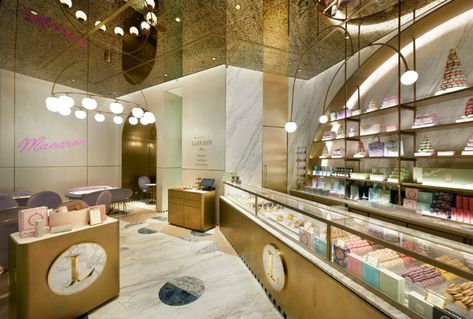 » Ladurée celebrates everyday indulgence ; Parisian fantasy meets, craft heritage & chic style. Patisserie Design, Bakery Shop Design, Bakery Interior, Bakery Design Interior, Cafe Bakery, Neoclassical Interior, Cafe Shop Design, Design Boards, Interior Design Boards