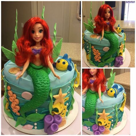 Ariel Cake Ideas, Ariel Doll Cake, Doll Cake Designs, Decor Tort, Birthday Cake Tutorial, Little Mermaid Cake, Ariel Cake, Doll Birthday Cake, Little Mermaid Cakes