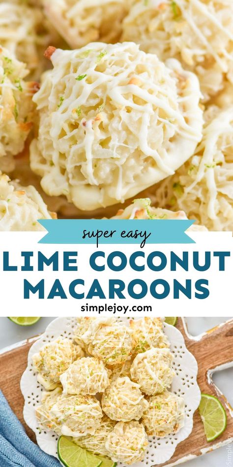 Lime Coconut Macaroons are a simple twist on your favorite coconut macaroon recipe. These are easy to make, and even easier to eat! Coconut Lime Cookies, Flavorful Cookies, Macaroon Recipe, Affogato Recipe, Macaroons Recipe, Coconut Macaroon, Coconut Macaroons Recipe, Lime Cookies, Lime Desserts