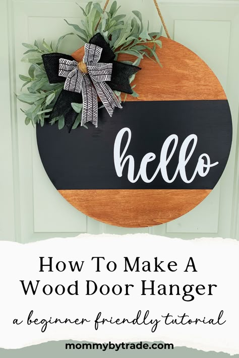 Do DIY Wood Door Hangers seem intimidating? Well not anymore! I have a detailed, beginner friendly tutorial that walks you through each step with tips and images. You can make a Boho Farmhouse Wood Door Hanger like mine, or easily customize it to fit your own personal style! #diydoorhanger #beginnerfriendlydoorhanger #frontdoorsign #farmhousedoorhanger #bohodoorhanger #doorhangerhowto #wooddoorhangerideas #wooddoorhangersdiy #diydecor #diywreath  #doorhangerwithcricut #hellodoorhanger #hellosign Diy Wood Door Hanger, Farmhouse Wood Door, Diy Wood Door, Door Hanger Tutorial, Diy Christmas Door, Wood Door Hanger, Door Hangers Diy, Easy Wreaths, Diy Boho Decor