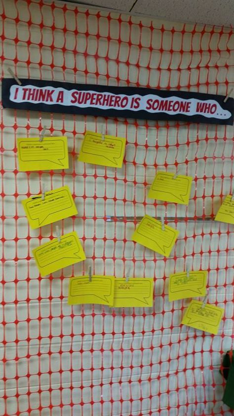 Love this idea to post comments about Heroes! Hero Karen Summerlin shared some pictures from week at First Baptist Church of Christ at Macon, GA. Hero Vbs Decorations, Hero Hotline Vbs Crafts, Hero Hotline Vbs Decorations, Super Hero Vbs, Hero Central Vbs, Activities For Teenagers, Easter Religious Crafts, Superhero Vbs, Bible Heroes