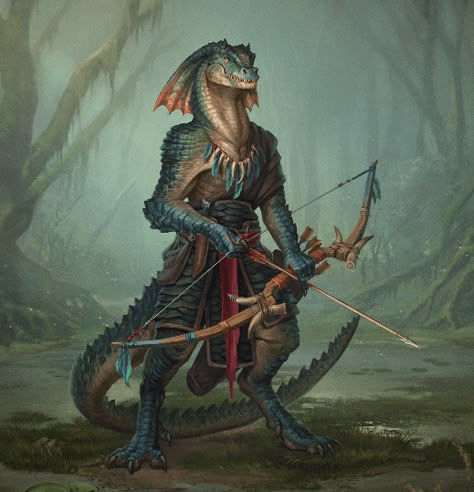 Lizard Warrior, Reptilian People, Pathfinder Character, Art Fan, The Archer, Fantasy Races, Dungeons And Dragons Characters, Dungeons And Dragons Homebrew, Fantasy Creatures Art