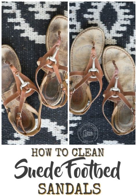 Easy DIY Method for Cleaning The Footbed of Suede Sandals How To Clean Footbed Of Sandals, Cleaning Sandals, How To Clean Sandals Footbed, Slip-on Suede Sandals With Leather Lining, Suede Slip-on Footbed Sandals For Spring, Spring Slip-on Suede Footbed Sandals, Taos Sandals, Clean Suede Shoes, Clarks Sandals