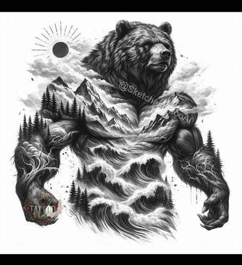 Grizzly Bear Tattoos, Guerriero Samurai, Bear Tattoo Designs, Wolf Tattoo Sleeve, Samurai Tattoo Design, Egypt Tattoo, Bear Tattoos, Warrior Tattoos, Egyptian Tattoo