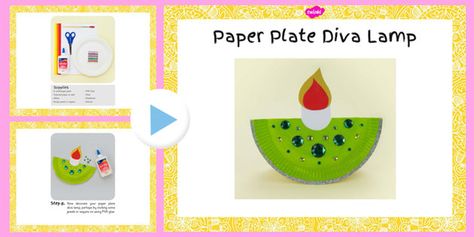 * NEW * Paper Plate Diva Lamp Craft Instructions PowerPoint Diva Lamp, Lamp Craft, Paper Plate Art, Diwali Activities, Paper Plate Craft, Diwali Cards, Cat Nursery, Diya Lamp, Art & Craft Paper