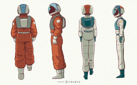 Awesome character set featuring two astronauts standing in front and side view. Each one can be used individually and works great on any space related design! Spaceman Character Design, Astronaut Side View, Character Design Astronaut, Character Design Front And Side View, Front And Side View Character, Scifi Scientist, Astronaut Character Design, Astronaut Concept, 80s Futuristic