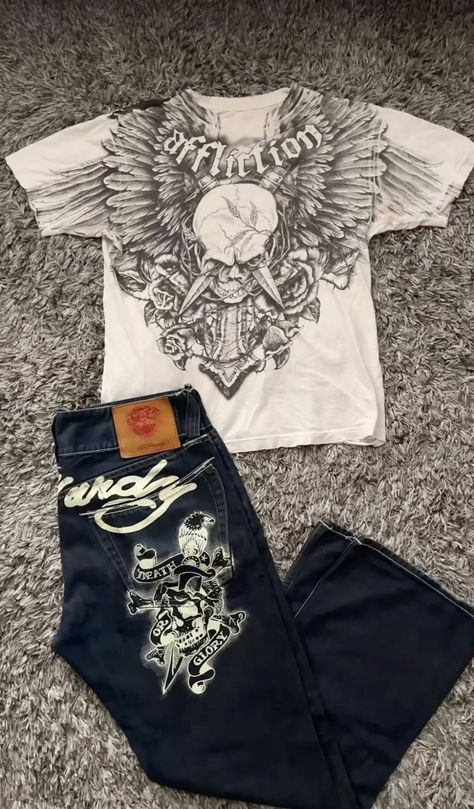 xx Affliction Clothing, 2000s Clothes, Baggy Clothes, Guys Clothing Styles, 2000s Fashion Outfits, Y2k Outfits, Swaggy Outfits, Dream Style, Ed Hardy