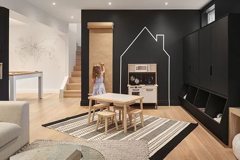 Basement Daycare, Interior Design Basement, Basement Playground, Basement Play Area, Bunker Bed, Basement Conversion, Modern Playroom, Modern Basement, Basement Playroom