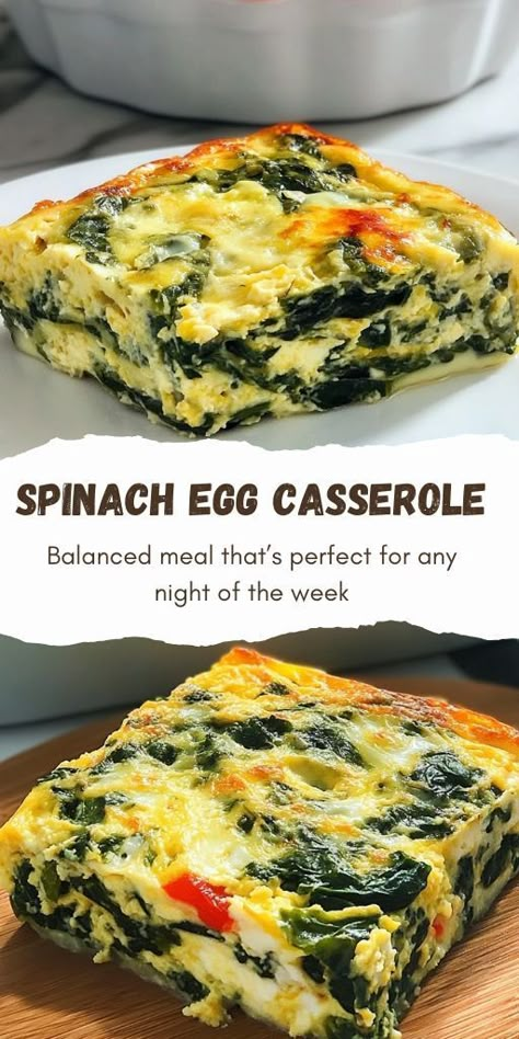 Spinach Egg Casserole Ingredients: 8 eggs 1 bunch fresh spinach, rinsed and roughly chopped 1 tablespoon olive oil 1/4 cup onion, diced 1/4 cup red bell pepper, diced 3-4 cloves garlic, minced Salt and pepper, to taste #Spinach #Casserole Egg Casserole With Vegetables, Spinach Feta Breakfast Casserole, Potatoes With Spinach And Eggs, Spinach And Egg Quiche, Egg And Spinach Bake, Fresh Spinach Casserole Recipes, Eggs And Spinach Breakfast, Spinach Egg Recipes, Spinach And Egg Recipes