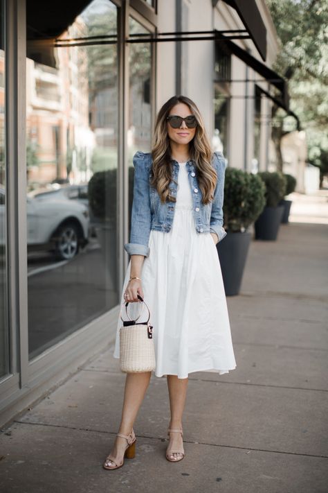 White Dresses for Summer under $150 | The Teacher Diva: a Dallas Fashion Blog featuring Beauty & Lifestyle Nice White Dresses, Dress And Denim Jacket, White Dress Fall, Germany Summer, White Dress Outfit, Denim Jacket Outfit, Dallas Fashion, Winter Dress Outfits, Summer Work Outfits