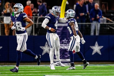 Cowboys Mobile: Dallas Cowboys quarterback Dak Prescott (4) and wide receiver CeeDee Lamb (88) react after connecting for a long touchdown pass and catch against the Detroit Lions during the first half of an NFL football game, Saturday, Dec. 30, 2023, in Arlington, Texas. (AP Photo/Sam Hodde) Sam Hodde Ceedee Lamb, Nfl Football Games, Arlington Texas, Dak Prescott, Wide Receiver, Dec 30, Football Game, Detroit Lions, Football Games