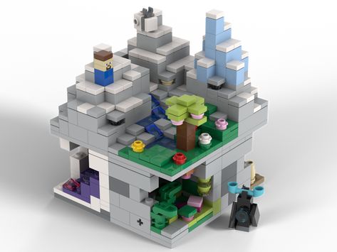 LEGO MOC Caves and Cliffs - Minecraft Micro World by Huzbubber_Tim | Rebrickable - Build with LEGO Micro World, Minecraft Mini Figures, Minecraft Lego, Construction Play, Pokemon Cross Stitch, Lego Micro, Lego Boards, Lego Diy, Lego Custom Minifigures